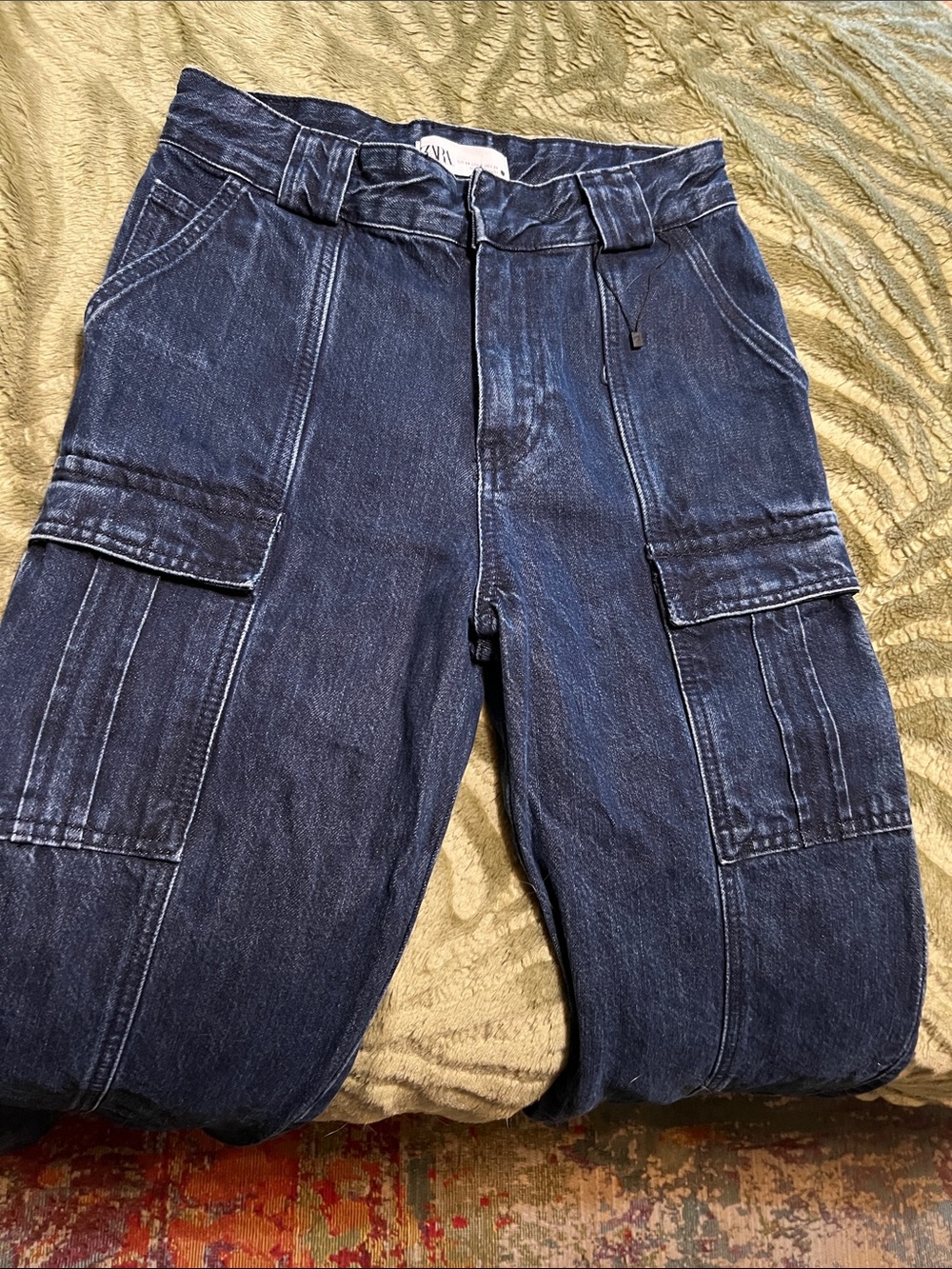 Zara Navy Cargo Denim Trousers